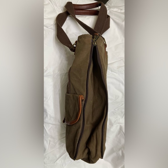 Duluth Trading Women's Oil Cloth Day Tote Bag green brown leather handles - Picture 7 of 13